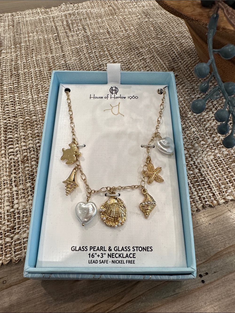 House of Harlow 1960 Gold-tone Seashell & Pearl Charm Necklace